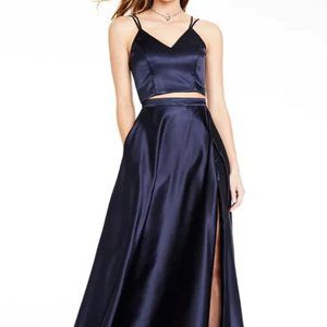 Crystal Ball Juniors Two-Piece Satin Ball Gown Navy Size 5